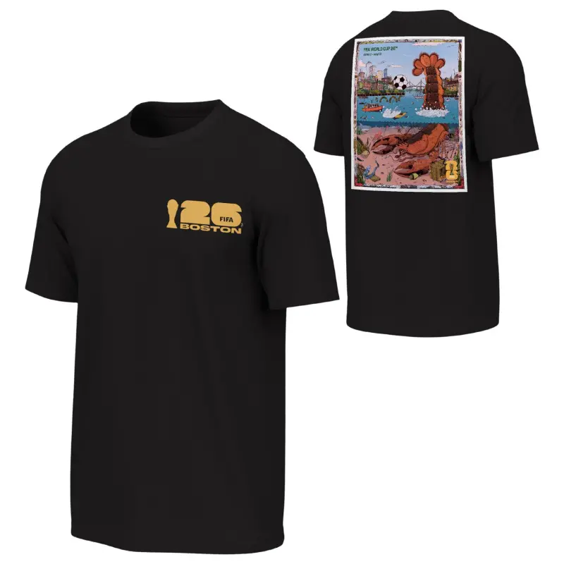 England Footbalkits 2026 World Cup Boston Poster Black T-Shirt – Unisex – Official World Cup Football Kits