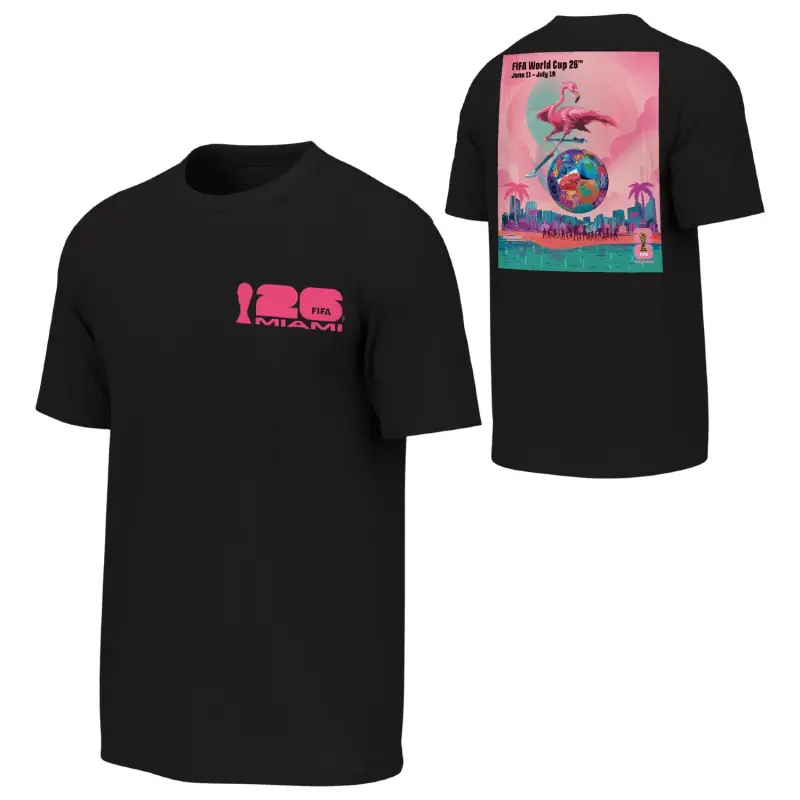 England Footbalkits 2026 World Cup Miami Poster Black T-Shirt – Unisex – Official World Cup Football Kits