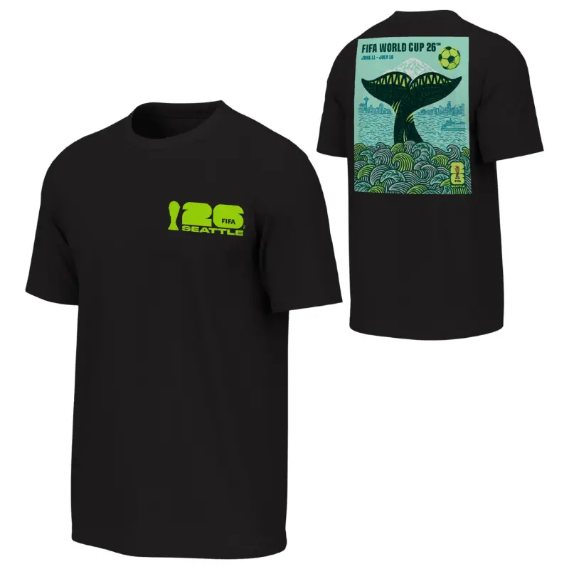 England Footbalkits 2026 World Cup Seattle Poster Black T-Shirt – Unisex – Official World Cup Football Kits