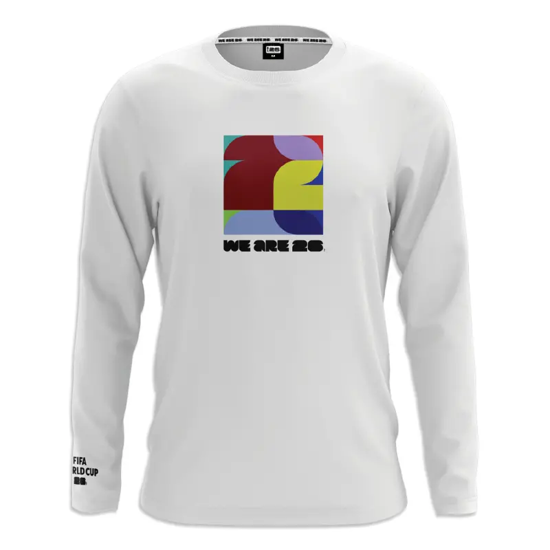 England Footbalkits 2026 World Cup Square Abstract Long Sleeve White T-Shirt – Unisex – Official World Cup Football Kits