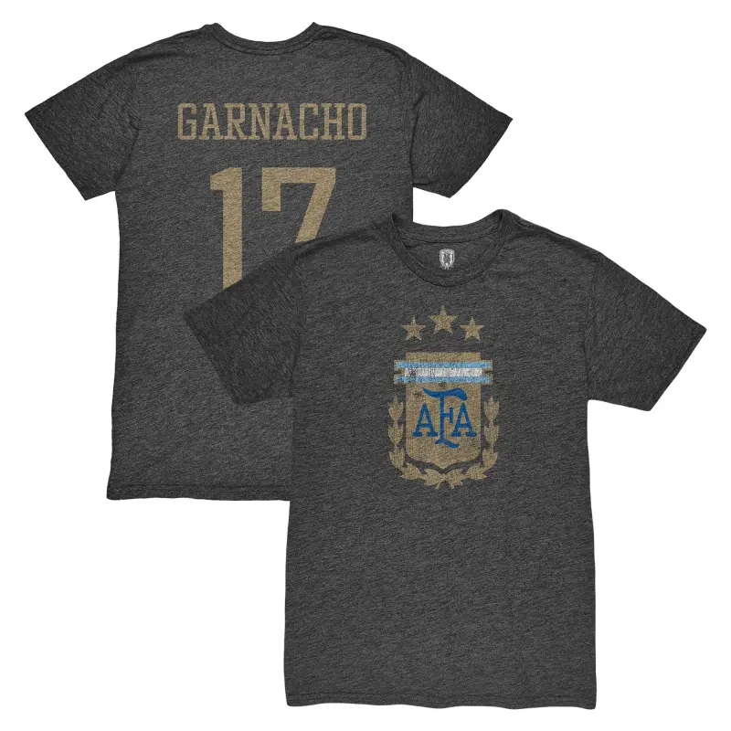 England Footbalkits Alejandro Garnacho Argentina National Team 1863FC Player Vintage Tri-Blend T-Shirt – Black – Official World Cup Football Kits