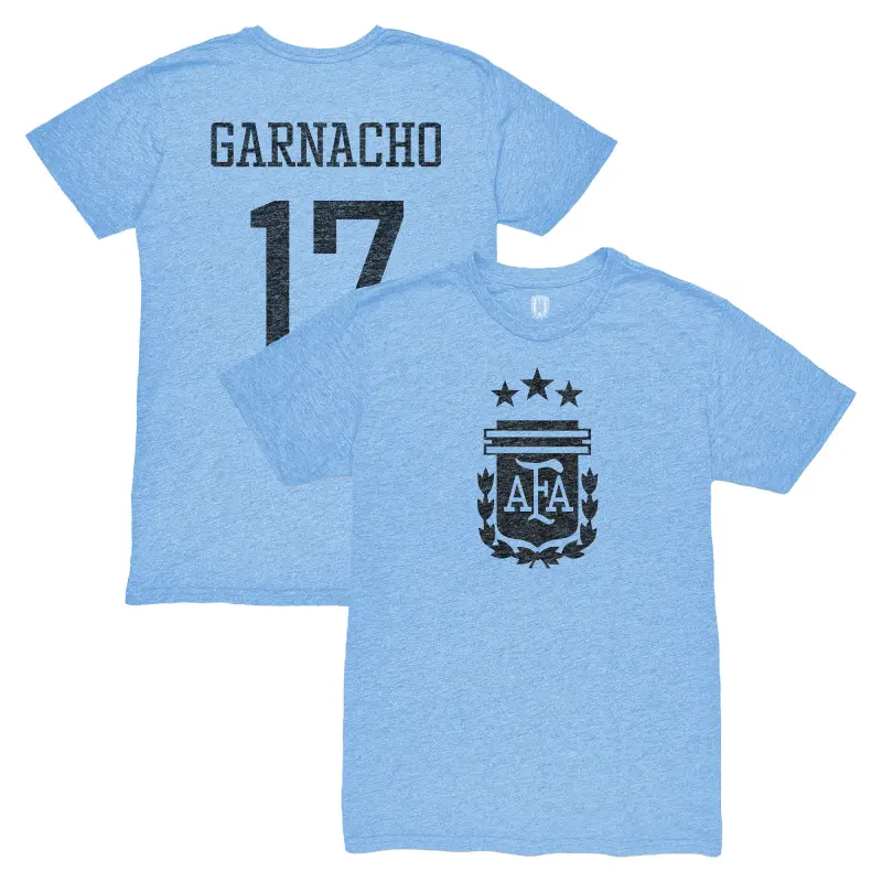 England Footbalkits Alejandro Garnacho Argentina National Team 1863FC Player Vintage Tri-Blend T-Shirt – Light Blue – Official World Cup Football Kits