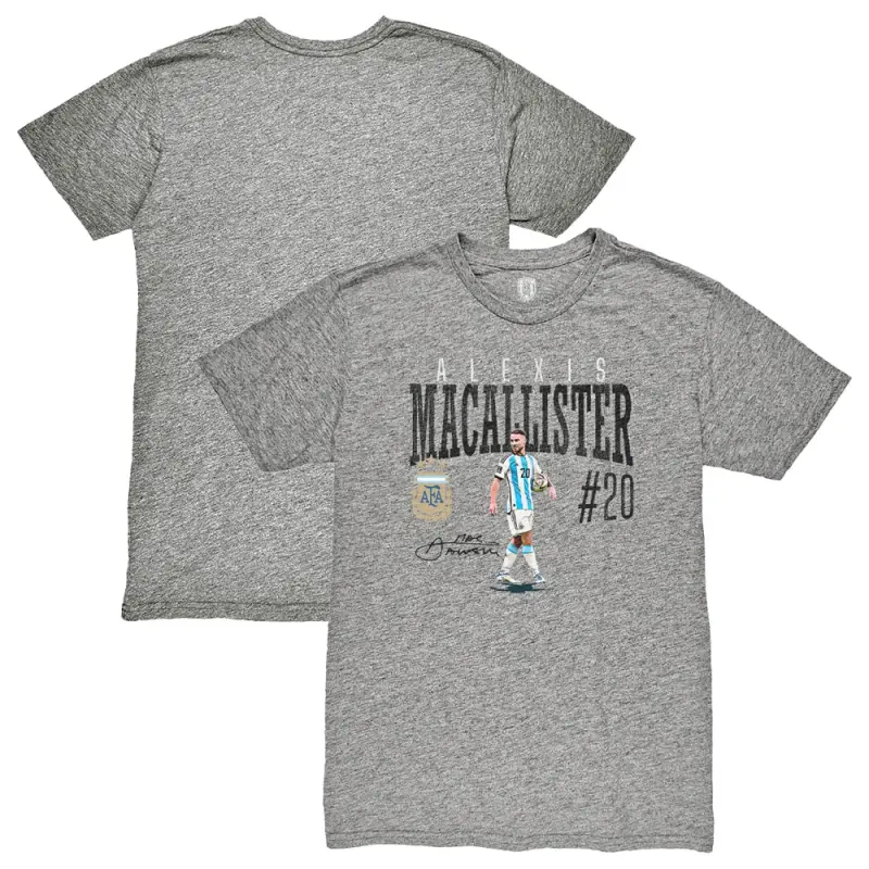 England Footbalkits Alexis Mac Allister Argentina National Team 1863FC Snapshot Tri-Blend T-Shirt – Heather Gray – Official World Cup Football Kits