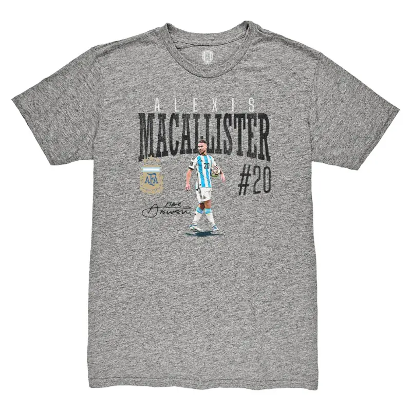 England Footbalkits Alexis Mac Allister Argentina National Team 1863FC Snapshot Tri-Blend T-Shirt – Heather Gray – Official World Cup Football Kits