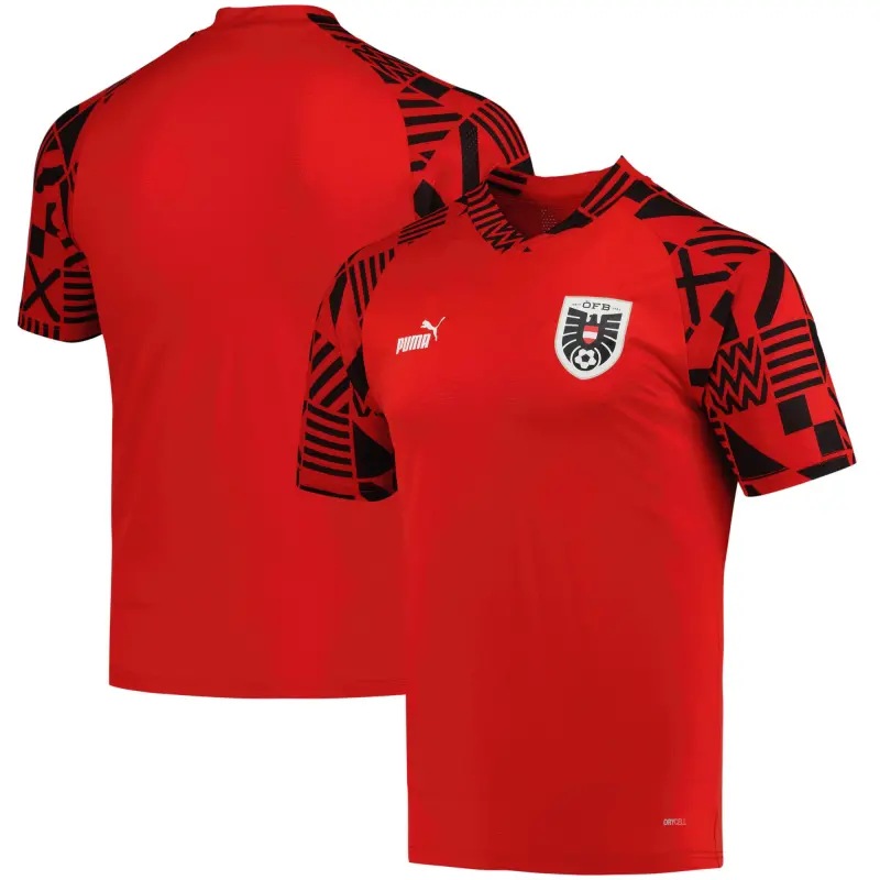 England Footbalkits Austria National Team Puma Pre-Match V-Neck Top – Red – Official World Cup Football Kits