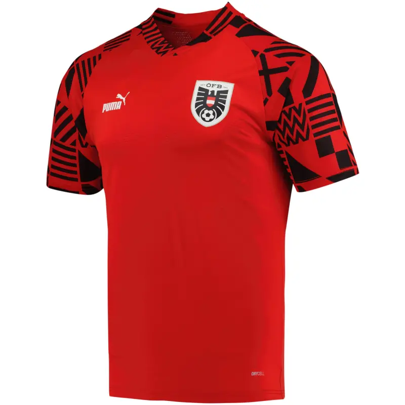 England Footbalkits Austria National Team Puma Pre-Match V-Neck Top – Red – Official World Cup Football Kits