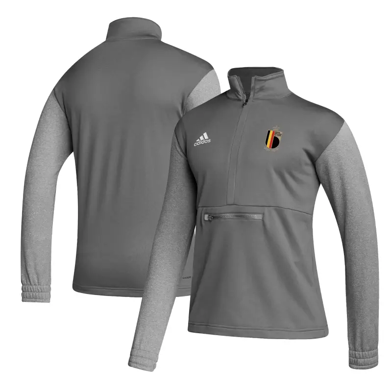 England Footbalkits Belgium National Team adidas Crest Long Sleeve Half-Zip Top – Gray – Official World Cup Football Kits