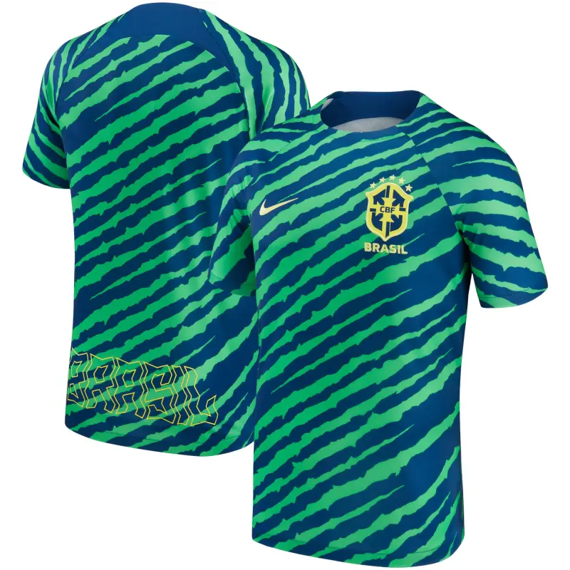 England Footbalkits Brazil National Team Nike 2022/23 Pre-Match Top – Blue/Green – Official World Cup Football Kits