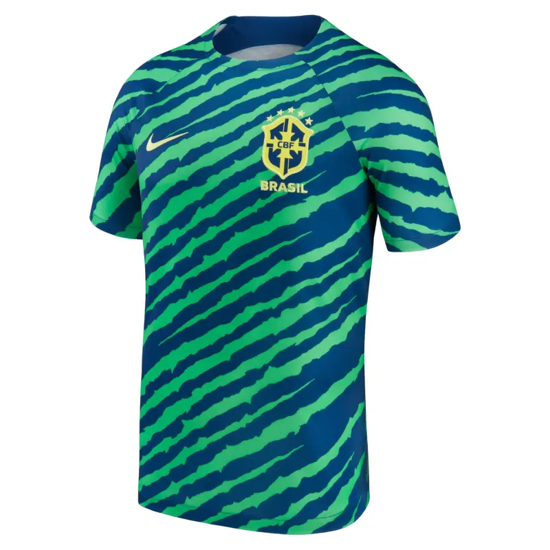 England Footbalkits Brazil National Team Nike 2022/23 Pre-Match Top – Blue/Green – Official World Cup Football Kits