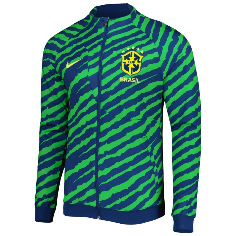 England Footbalkits Brazil National Team Nike 2022 Academy Pro Anthem Performance Raglan Full-Zip Jacket – Blue/Green – Official World Cup Football Kits