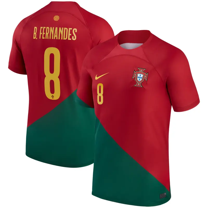England Footbalkits Bruno Fernandes Portugal National Team Nike 2022/23 Home Breathe Stadium Replica Player Jersey – Red – Official World Cup Football Kits