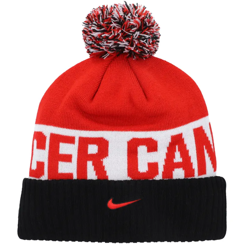 England Footbalkits Canada Soccer Nike Classic Stripe Cuffed Knit Hat with Pom – Black/Red – Official World Cup Football Kits