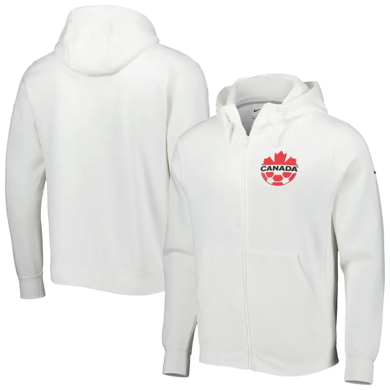 England Footbalkits Canada Soccer Nike Club Fleece Full-Zip Hoodie – White – Official World Cup Football Kits