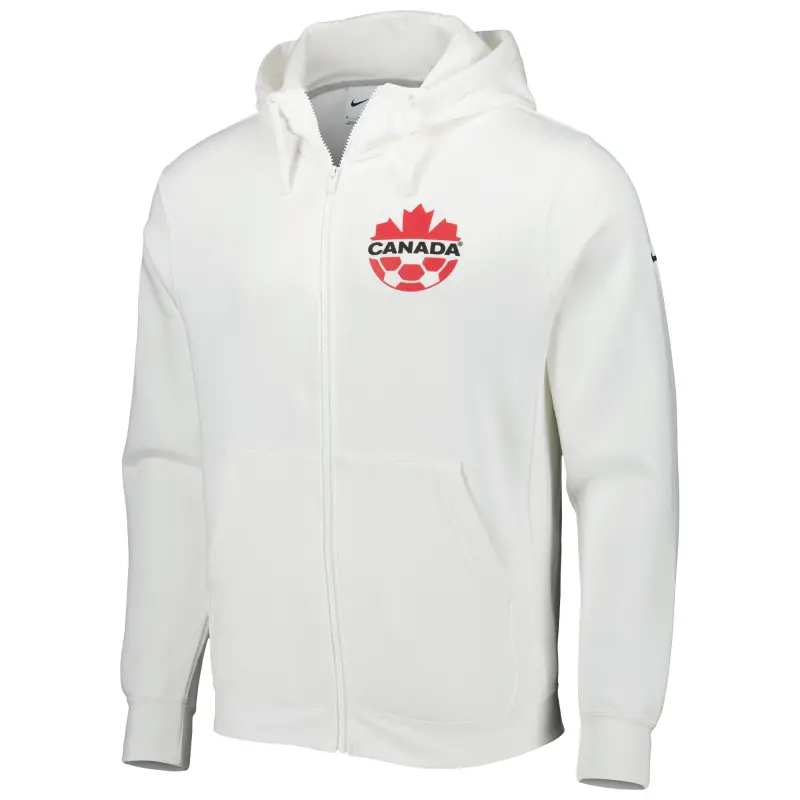 England Footbalkits Canada Soccer Nike Club Fleece Full-Zip Hoodie – White – Official World Cup Football Kits
