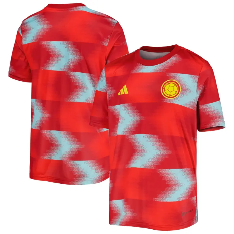 England Footbalkits Colombia National Team adidas Youth 2022/23 Away Pre-Match Top – Red – Official World Cup Football Kits