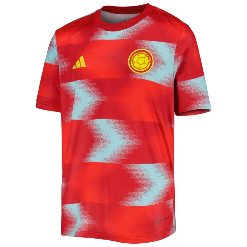 England Footbalkits Colombia National Team adidas Youth 2022/23 Away Pre-Match Top – Red – Official World Cup Football Kits