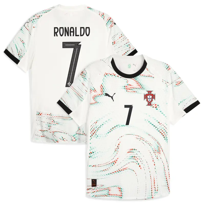 England Footbalkits Cristiano Ronaldo Portugal National Team Puma 2025 Away Authentic Jersey – White – Official World Cup Football Kits