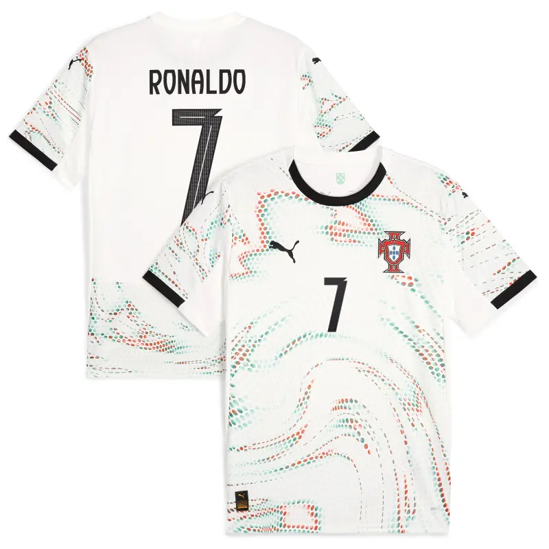 England Footbalkits Cristiano Ronaldo Portugal National Team Puma 2025 Away Replica Jersey – White – Official World Cup Football Kits