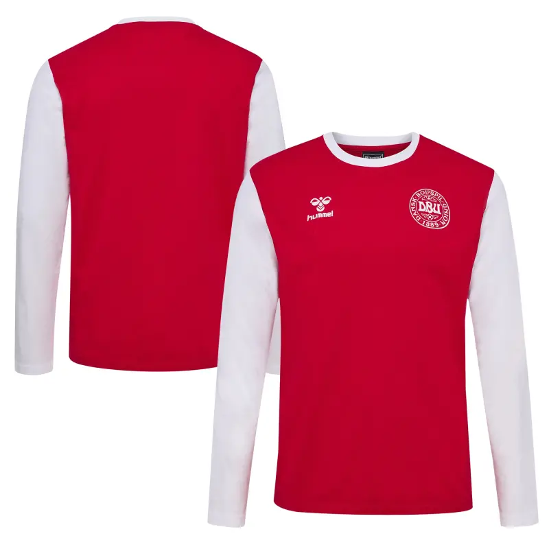 England Footbalkits Denmark National Team Block Long Sleeve T-Shirt – Red – Official World Cup Football Kits