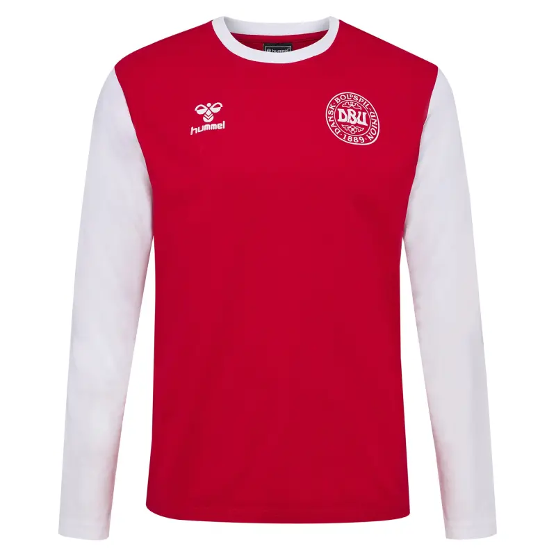 England Footbalkits Denmark National Team Block Long Sleeve T-Shirt – Red – Official World Cup Football Kits