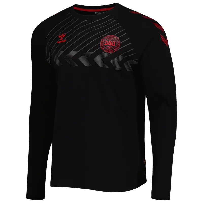 England Footbalkits Denmark National Team Fan Raglan Long Sleeve T-Shirt – Black – Official World Cup Football Kits