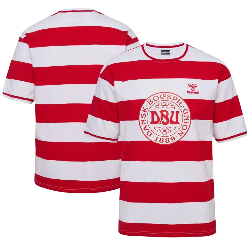 England Footbalkits Denmark National Team Striped T-Shirt – Red – Official World Cup Football Kits