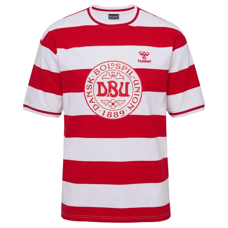 England Footbalkits Denmark National Team Striped T-Shirt – Red – Official World Cup Football Kits