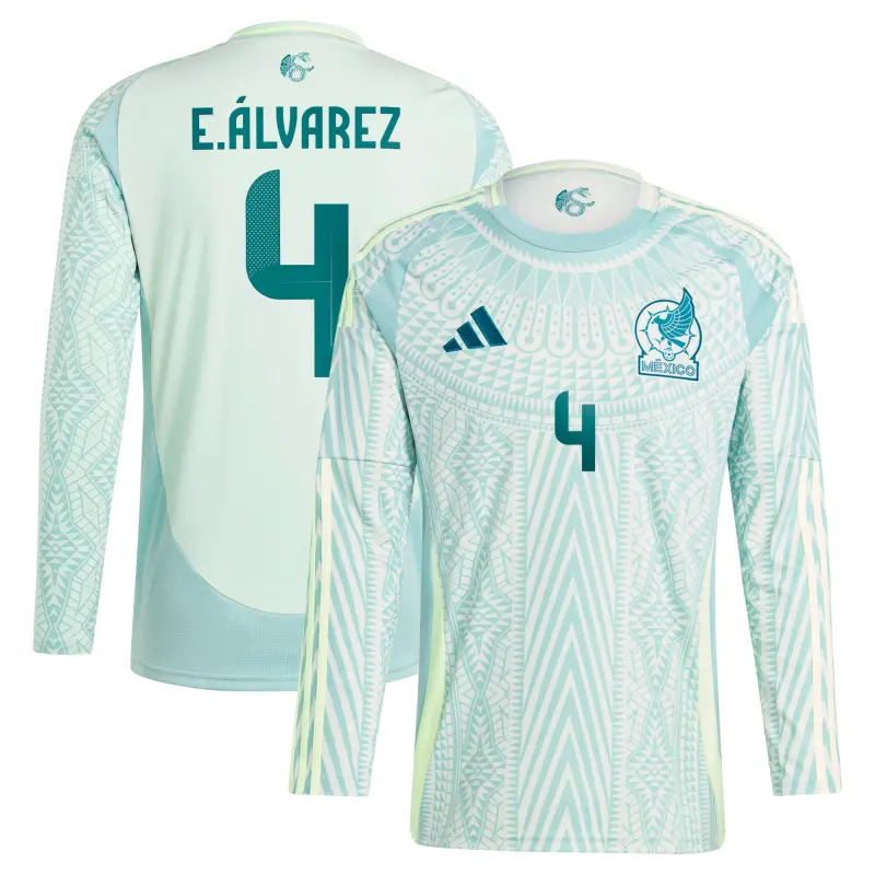 England Footbalkits Edson Alvarez Mexico National Team adidas 2024 Away Replica Player Long Sleeve Jersey – Green – Official World Cup Football Kits
