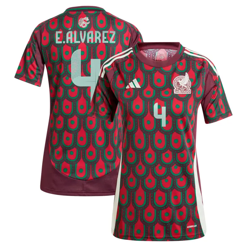 England Footbalkits Edson Alvarez Mexico National Team adidas Women’s 2024 Home Replica Player Jersey – Burgundy – Official World Cup Football Kits