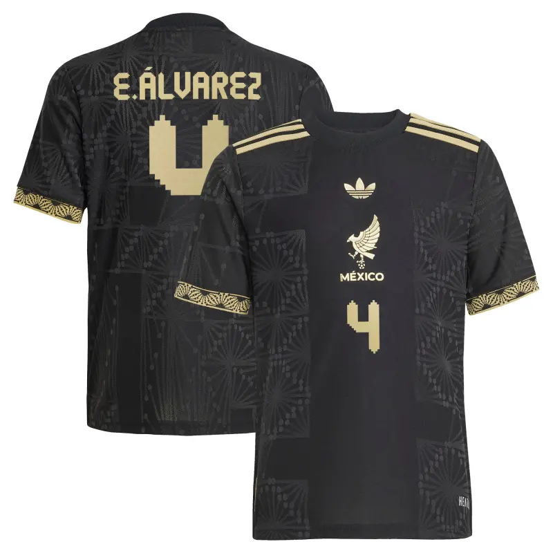 England Footbalkits Edson Alvarez Mexico National Team adidas Youth 2025 Third Authentic Player Jersey – Black – Official World Cup Football Kits