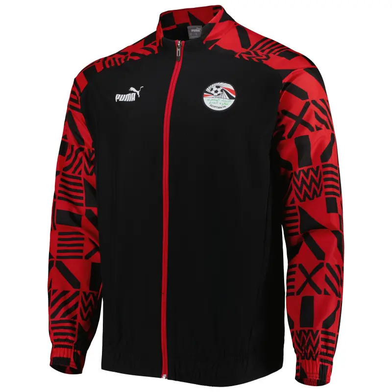 England Footbalkits Egypt National Team Puma Pre-Match Raglan Full-Zip Training Jacket – Black – Official World Cup Football Kits