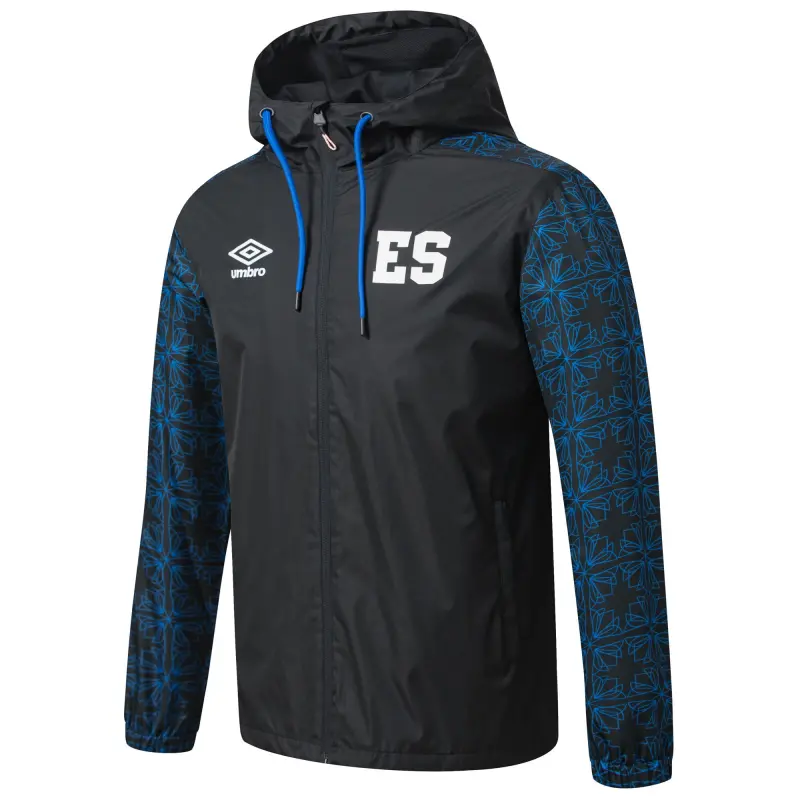 England Footbalkits El Salvador National Team Umbro Full-Zip Hooded Rain Jacket – Black – Official World Cup Football Kits