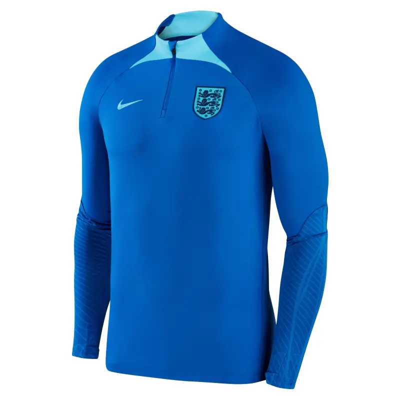 England Footbalkits England National Team Nike 2022 Strike Drill Performance Raglan Quarter-Zip Long Sleeve Top – Blue – Official World Cup Football Kits