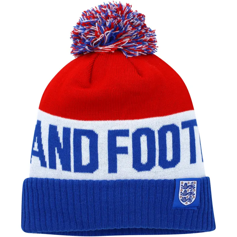 England Footbalkits England National Team Nike Classic Stripe Cuffed Knit Hat with Pom – Blue/Red – Official World Cup Football Kits
