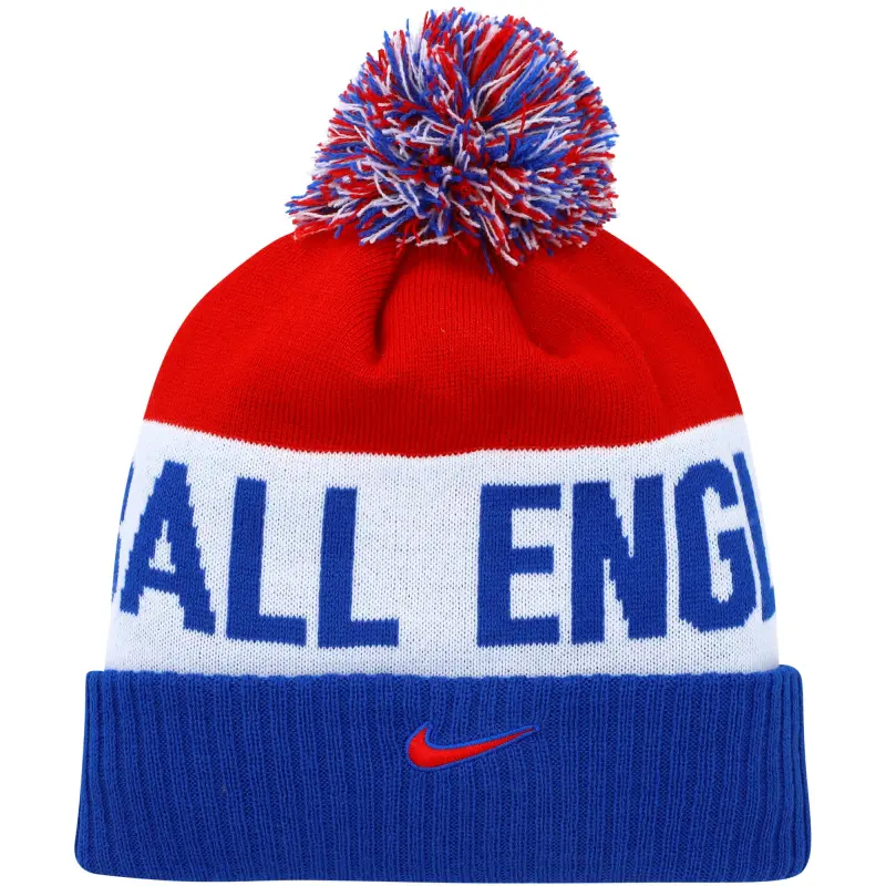 England Footbalkits England National Team Nike Classic Stripe Cuffed Knit Hat with Pom – Blue/Red – Official World Cup Football Kits