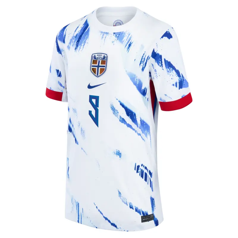 England Footbalkits Erling Haaland Norway National Team Nike Youth 2024 Away Replica Jersey – White – Official World Cup Football Kits