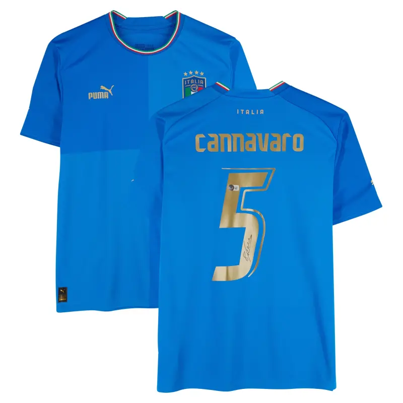 England Footbalkits Fabio Cannavaro Italy National Team Autographed Fanatics Authentic 2022-23 Blue Home Puma Jersey – BAS – Official World Cup Football Kits