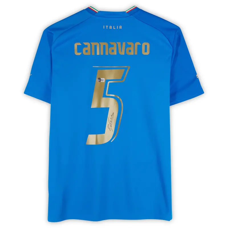 England Footbalkits Fabio Cannavaro Italy National Team Autographed Fanatics Authentic 2022-23 Blue Home Puma Jersey – BAS – Official World Cup Football Kits