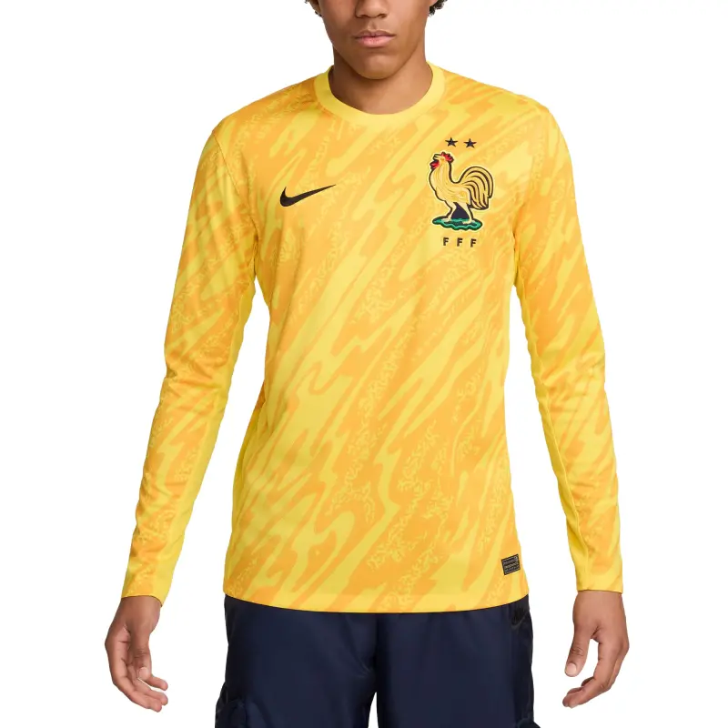 England Footbalkits France National Team Nike 2024 Goalkeeper Replica Stadium Long Sleeve Jersey – Yellow – Official World Cup Football Kits