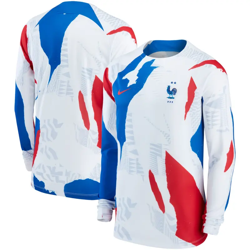 England Footbalkits France National Team Nike Pre-Match Long Sleeve Top – White – Official World Cup Football Kits