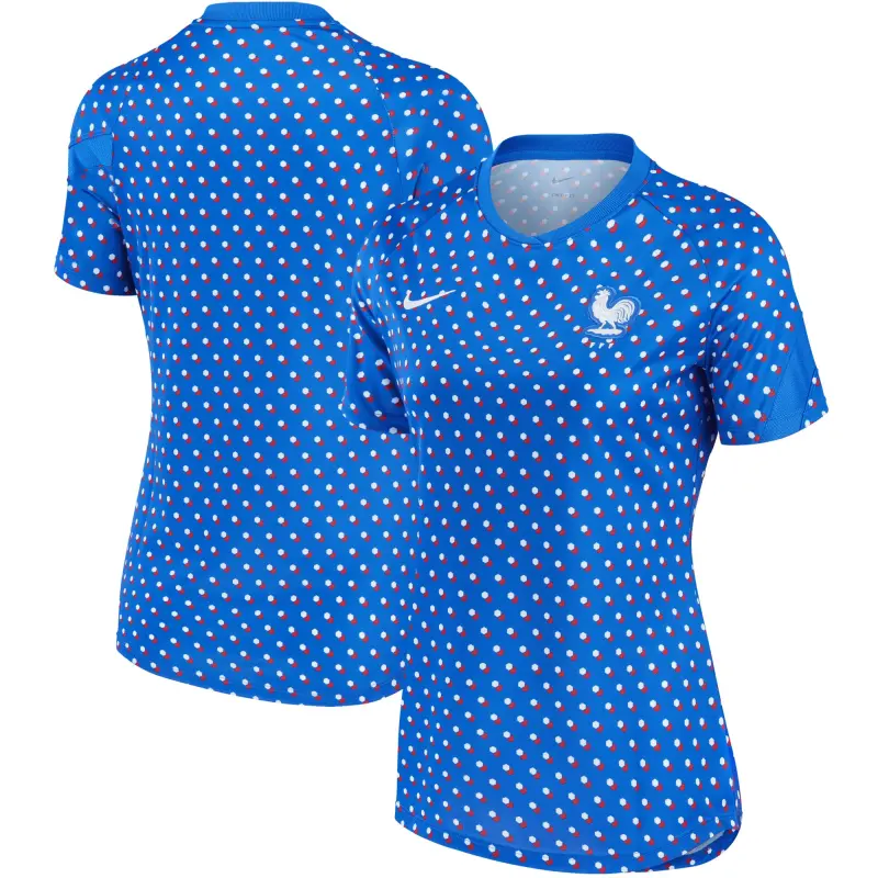 England Footbalkits France Women’s National Team Nike Women’s 2022/23 Away Pre-Match Performance Top – Blue – Official World Cup Football Kits