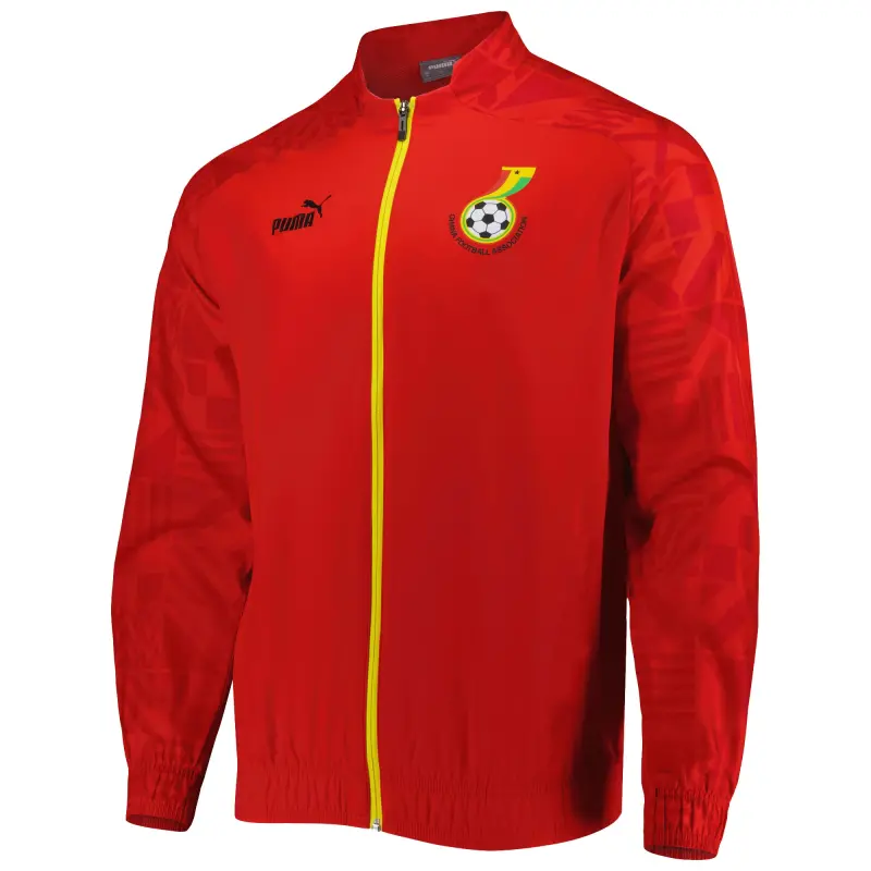 England Footbalkits Ghana National Team Puma Pre-Match Raglan Full-Zip Training Jacket – Red – Official World Cup Football Kits