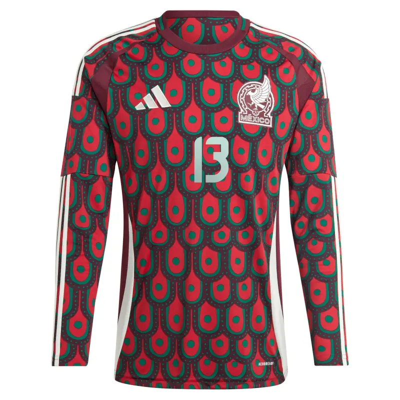 England Footbalkits Guillermo Ochoa Mexico National Team adidas 2024 Home Replica Player Long Sleeve Jersey – Burgundy – Official World Cup Football Kits