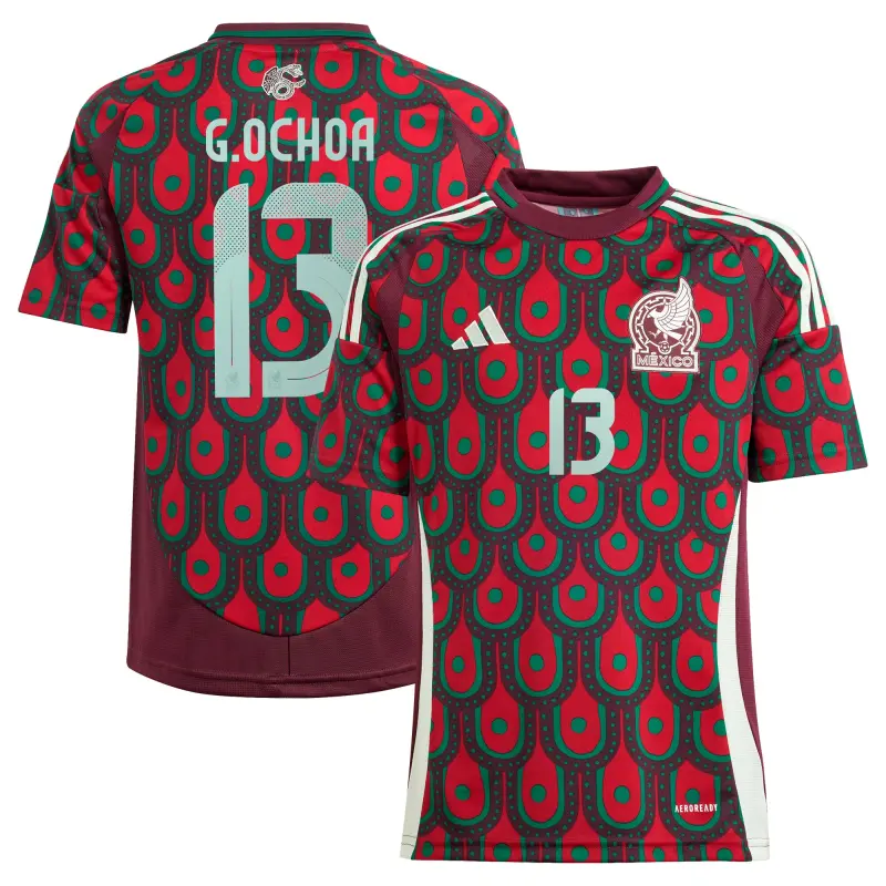 England Footbalkits Guillermo Ochoa Mexico National Team adidas Youth 2024 Home Replica Player Jersey – Burgundy – Official World Cup Football Kits