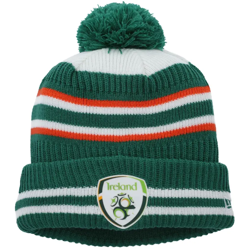 England Footbalkits Ireland National Team New Era Bobble Fleece Cuffed Knit Hat with Pom – Green – Official World Cup Football Kits