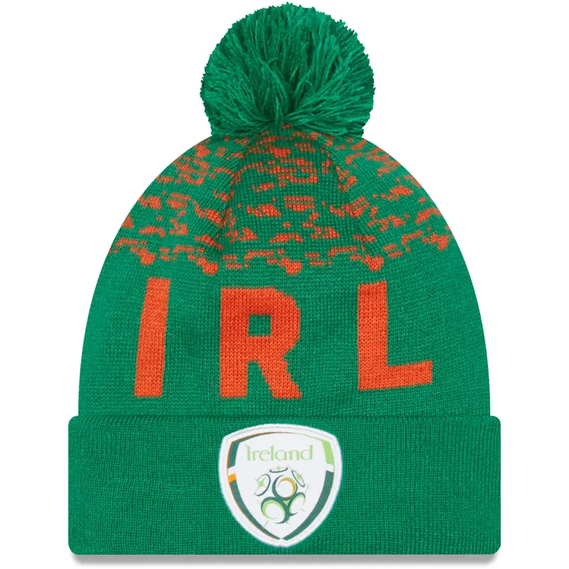 England Footbalkits Ireland National Team New Era Marl Cuffed Knit Hat with Pom – Green – Official World Cup Football Kits