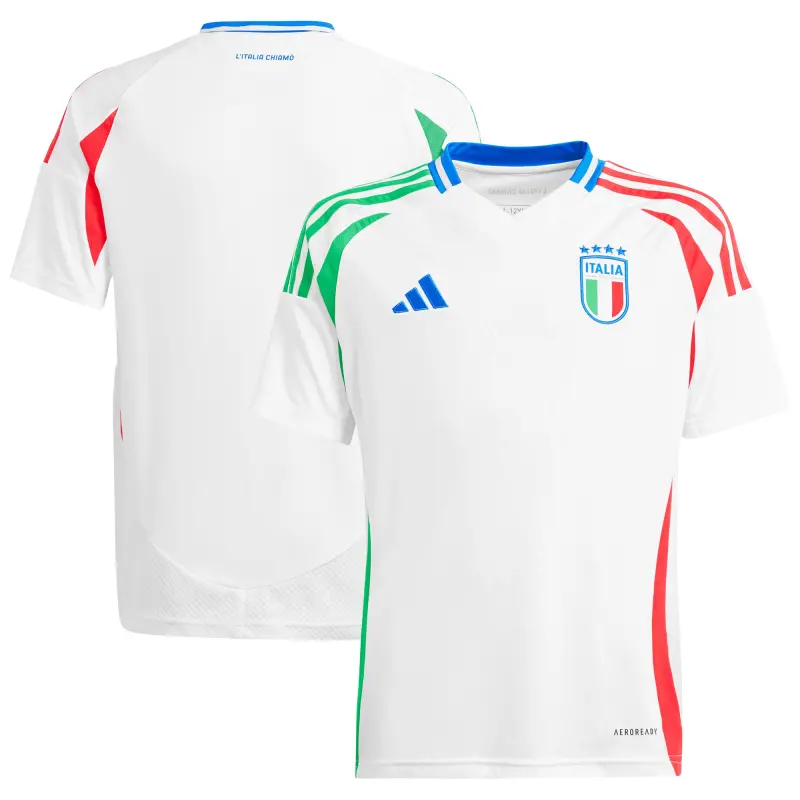 England Footbalkits Italy National Team adidas Youth 2024 Away Replica Jersey – White – Official World Cup Football Kits