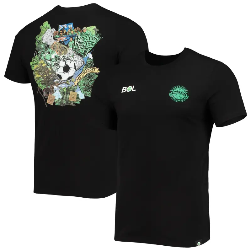 England Footbalkits Montserrat National Team Volcano T-Shirt – Black – Official World Cup Football Kits