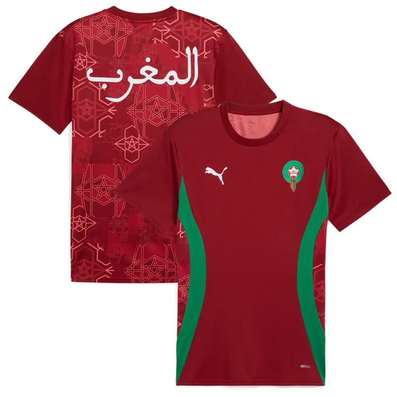 England Footbalkits Morocco National Team Puma 2025 Pre-Match Jersey – Red – Official World Cup Football Kits