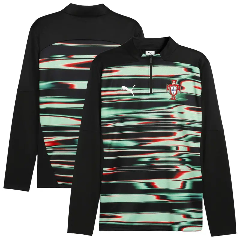 England Footbalkits Portugal National Team Puma 2025 Pre-Match Quarter-Zip Top – Black – Official World Cup Football Kits